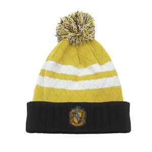 🦡 NWT Harry Potter Hufflepuff Beanie Knit Pom Hat House Crest Universal Studios